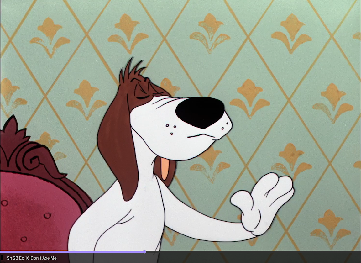 A cartoon dog holds out its paw.